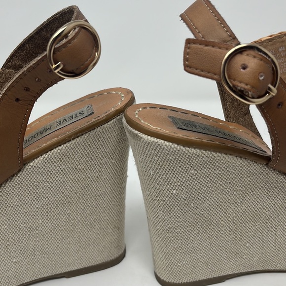 Steve Madden Wedge Sandal High Tan Size 8 Weave Strap - Picture 9 of 12